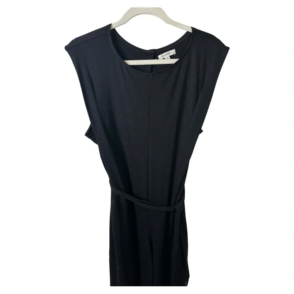 Max Studio Jumpsuit Womens Large Black Wide Leg Belted Stretch Sleeveless Formal - Picture 4 of 11